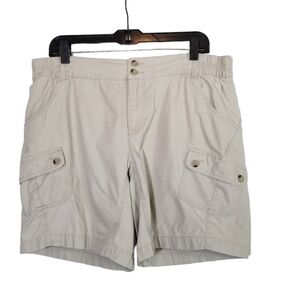 Columbia SZ Large Tan Cotton Cargo Shorts Lightweight Partial Elastic Waistband